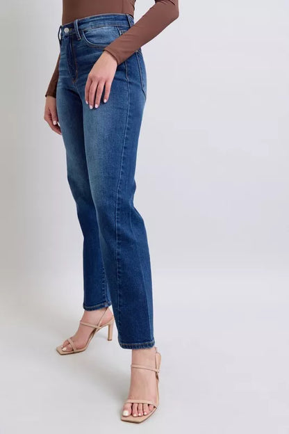 Judy Blue full-size straight jeans with side seam detail and front pockets, casual denim pants for women.