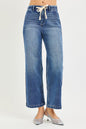 High-rise cropped wide jeans with elastic band from RISEN by Trendsi, showing the relaxed fit and stylish denim fabric.