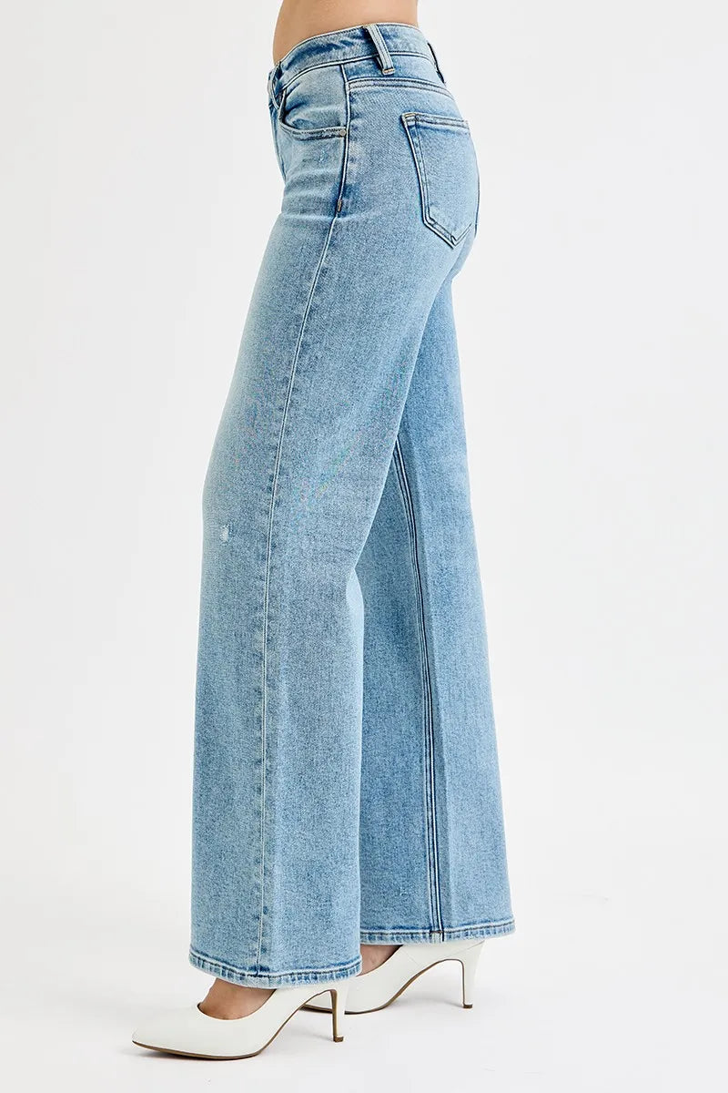 Plus size RISEN low-rise ankle boyfriend distressed jeans from Trendsi, featuring a relaxed fit and ripped details.