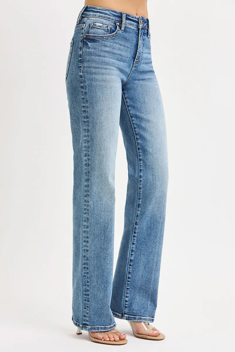 Plus size RISEN high-rise straight jeans with tummy control, featuring a full size fit and classic denim look.