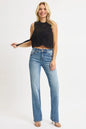 Plus size RISEN high-rise straight jeans with tummy control and full size design, shown in medium wash denim.