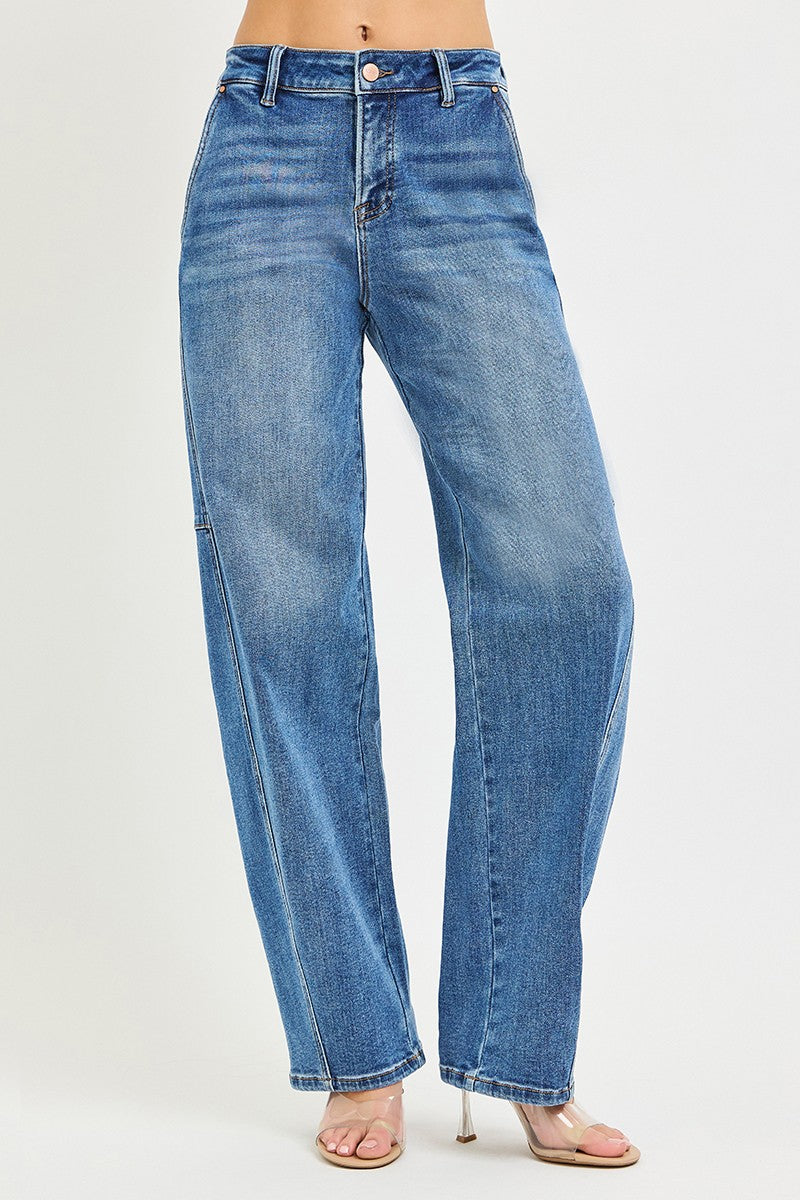 Risen Slouchy Baggy Jeans by Trendsi, medium wash denim with relaxed fit, casual style, and distressed details visible in the image.