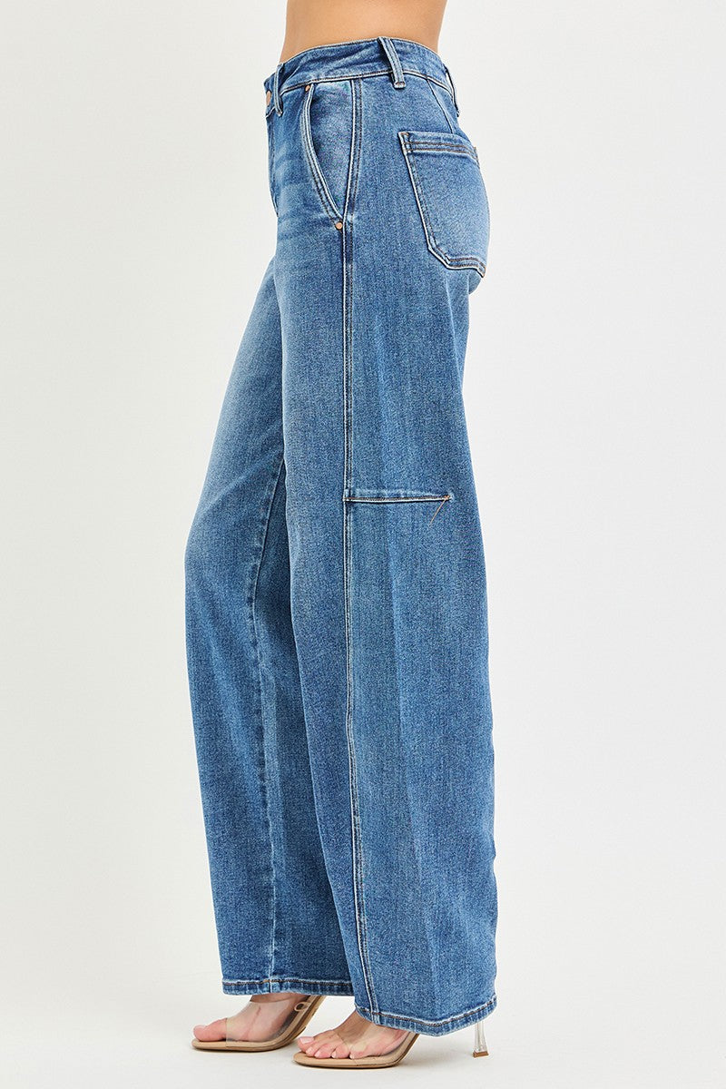 Medium-sized Risen Slouchy Baggy Jeans by Trendsi, showcasing relaxed fit denim with a casual, oversized style.