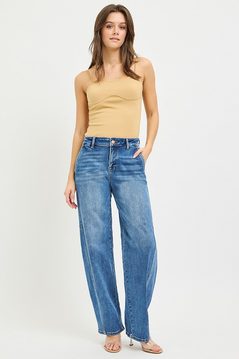 Risen Slouchy Baggy Jeans by Trendsi featuring a relaxed fit, light wash denim, and casual, comfortable style.