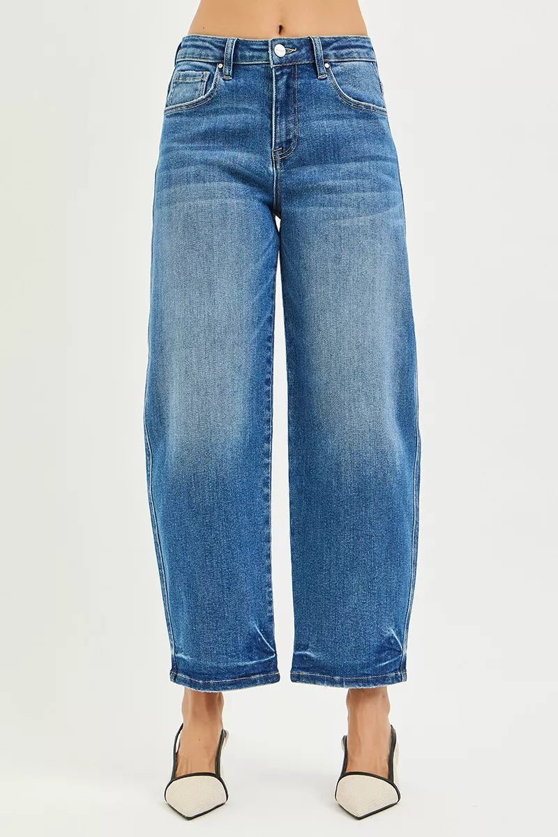 Risen Slouchy Cropped Barrel Jeans in a relaxed fit, featuring a stylish distressed look and casual cropped length.