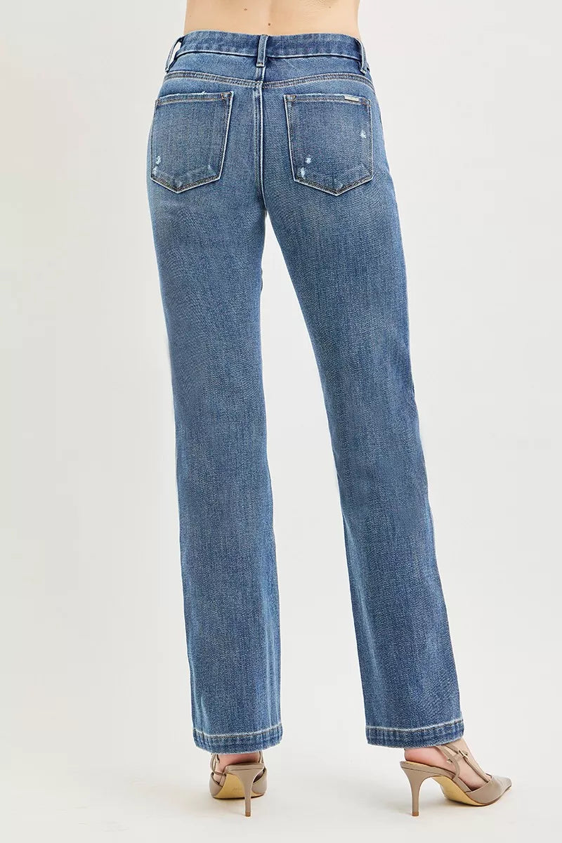 Medium-length RISEN Tummy Control 4-Way Stretch Mid-Rise Straight Pants with crease line, stylish and comfortable for daily wear.