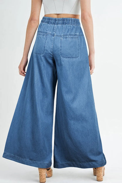 Medium shot of Trendsi drawstring elastic waist wide-leg jeans showing their relaxed fit and casual style on a model.