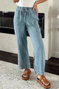 Medium-sized women's drawstring high waist jeans with front and back pockets, featuring a casual, stylish fit by Trendsi.