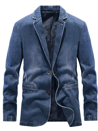 Men's plus size slim fit denim blazer with long sleeves, stylish and versatile, by Trendsi, shown in a medium size.