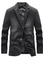 Men's plus size slim fit denim blazer with long sleeves, stylish casual blazer in blue denim fabric.
