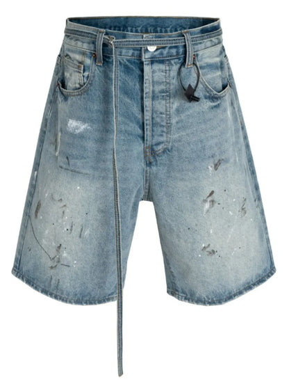 Men's washed denim Bermuda shorts with graffiti print, trendy casual men's denim shorts by Trendsi.