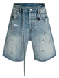 Men's washed denim Bermuda shorts with graffiti print, trendy casual men's denim shorts by Trendsi.