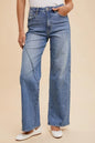 Light blue Annie Wear decorative seams wide leg jeans with visible stitching, casual fit, and high waist style.