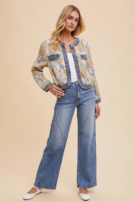 Annie Wear decorative seams wide leg jeans by Trendsi, featuring stylish stitching and a relaxed fit in a medium wash denim.