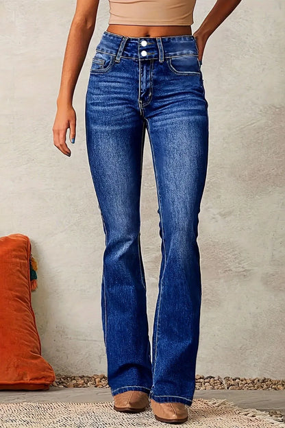 Medium wash Cat Whisker Washed Bootcut Jeans by Trendsi, featuring a classic fit and stylish denim design.