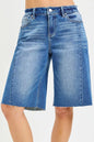 Women's RISEN Raw Hem Slouchy Seamed Jorts by Trendsi, featuring distressed raw hem, relaxed fit, and seamed detailing.