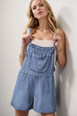 Square neck denim overalls with pockets by Trendsi, featuring a casual fit and classic blue denim fabric.