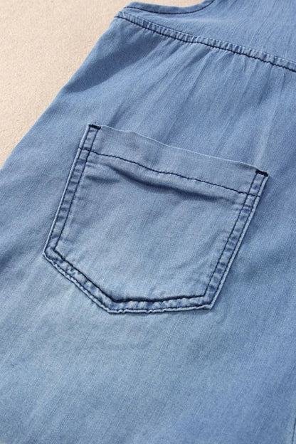 Medium-sized square neck denim overalls with front pockets, featuring a trendy design by Trendsi.