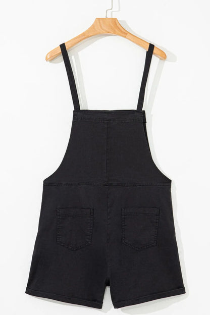 Square neck denim overalls with pockets by Trendsi, featuring a classic fit and casual style, shown on a model.