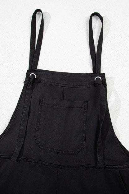 Square neck denim overalls with pockets from Trendsi, featuring a casual fit and classic blue denim fabric.