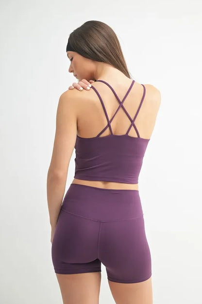 Merlot Mono B Venice Cloud Light Crisscross Sports Bra featuring a sleek design and supportive crisscross straps.