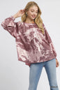 Umgee metallic fabric blouse with balloon sleeves, featuring a stylish, shiny design perfect for trendy fashion looks.