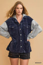 Midnight black Umgee contrast hooded chenille jacket with cozy textured fabric, casual style, from Trendsi.