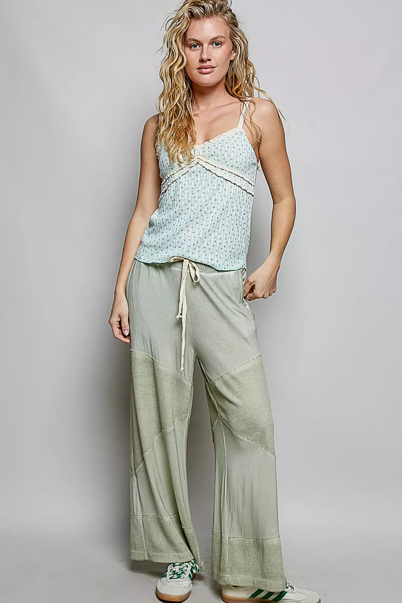 Mint green floral printed lightweight ribbed knit cami top from Trendsi, featuring a fitted, sleeveless design.
