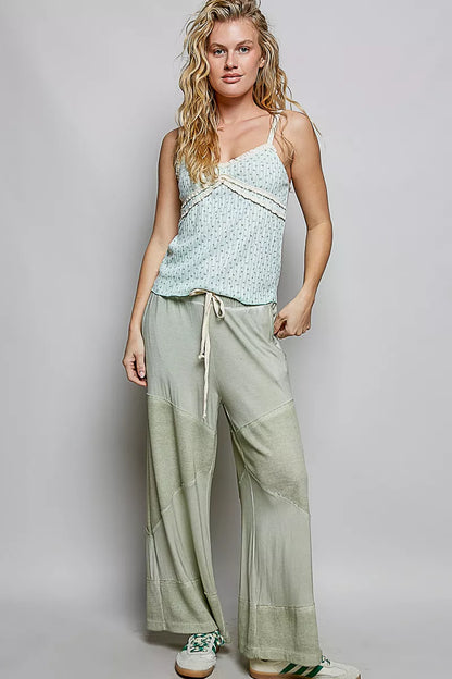Mint green floral printed lightweight ribbed knit cami top from Trendsi, featuring a fitted, sleeveless design.