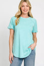 Mint green Zenana French Terry Washed Curved Hem Top with a relaxed fit and rounded hem, perfect for casual wear.