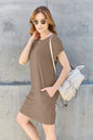 Trendsi Basic Bae full-size mocha round neck short sleeve dress with pockets, casual and comfortable women's dress.