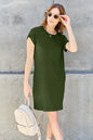 Trendsi Basic Bae full-size mocha round neck short sleeve dress with pockets, casual and comfortable for everyday wear.