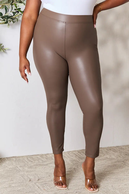 Full size mocha high waist skinny pants by Trendsi, featuring a flattering fit and sleek design, shown on a model.
