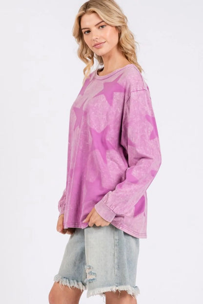 SAGE + FIG mineral wash star pattern T-shirt featuring moonlit mauve color and casual fit from Trendsi.