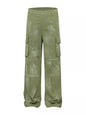 Men's distressed cargo pants with paint splatter from Trendsi, featuring multiple pockets and a rugged, stylish design.