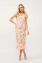 Multi-colored floral fishnet bodycon midi dress by Trendsi, featuring a fitted silhouette and intricate floral pattern.