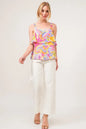 Trendsi And The Why square neck tiered paisley printed top with long sleeves and layered design, featuring colorful paisley pattern.