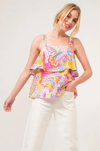Trendsi women's square neck tiered paisley printed top with long sleeves and flowy silhouette, stylish and lightweight for casual wear.