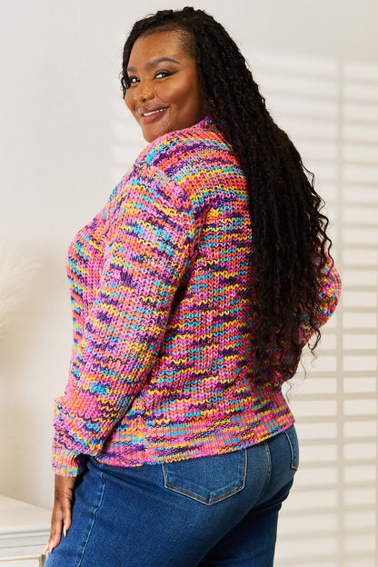 Multicolor woven angel wing V-neck long sleeve cardigan by Trendsi, featuring intricate wing patterns and soft knit fabric.