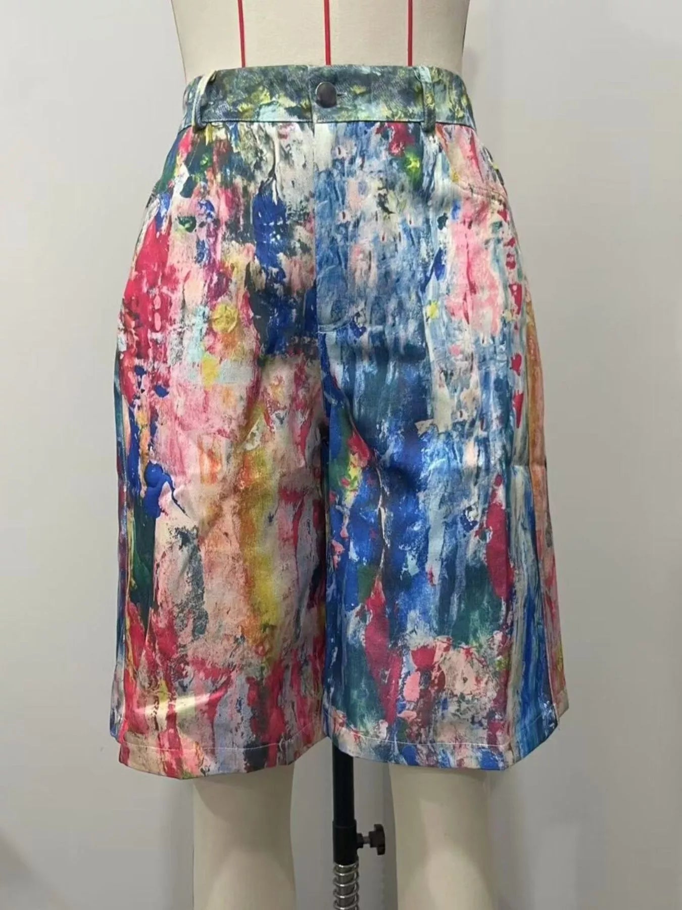 Multicolor artistic splash print shorts from Trendsi featuring vibrant, abstract designs and comfortable fit.