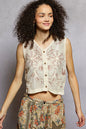 Natural brick-colored POL floral embroidered cropped crochet vest by Trendsi, featuring intricate embroidery and a stylish, lightweight design.