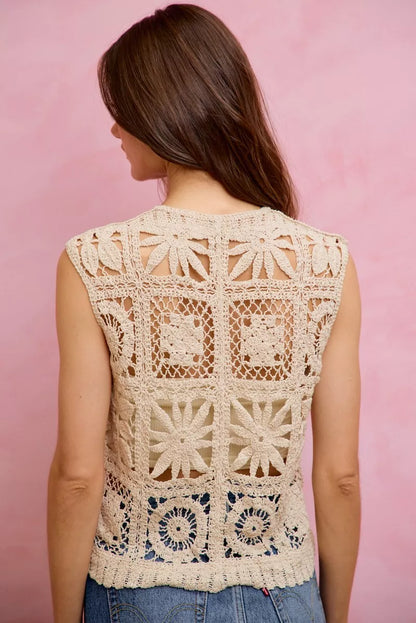 Trendsi SO ME summer crochet patterned sleeveless vest top with intricate open weave and vibrant design, perfect for warm weather wear.