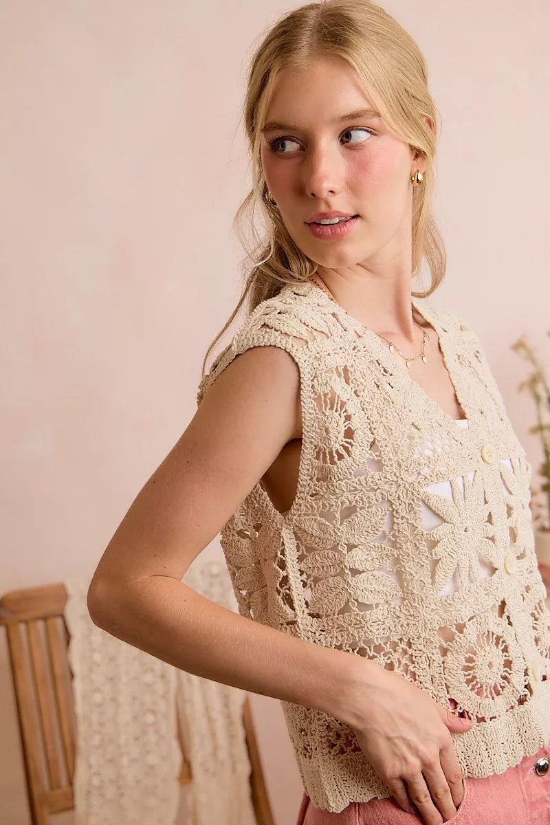Natural SO ME summer crochet sleeveless vest top with patterned design, lightweight and stylish for warm weather.