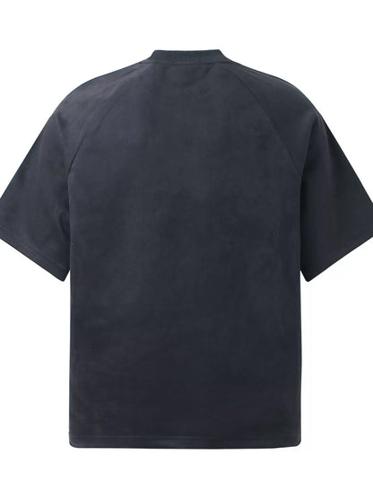 Navy blue men's round neck T-shirt with embroidered letter design, casual style from Trendsi.