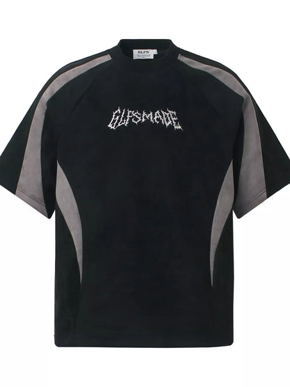 Navy blue men's T-shirt with embroidered letter design and round neck, casual fit from Trendsi.