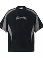 Navy blue men's T-shirt with embroidered letter design and round neck, casual fit from Trendsi.