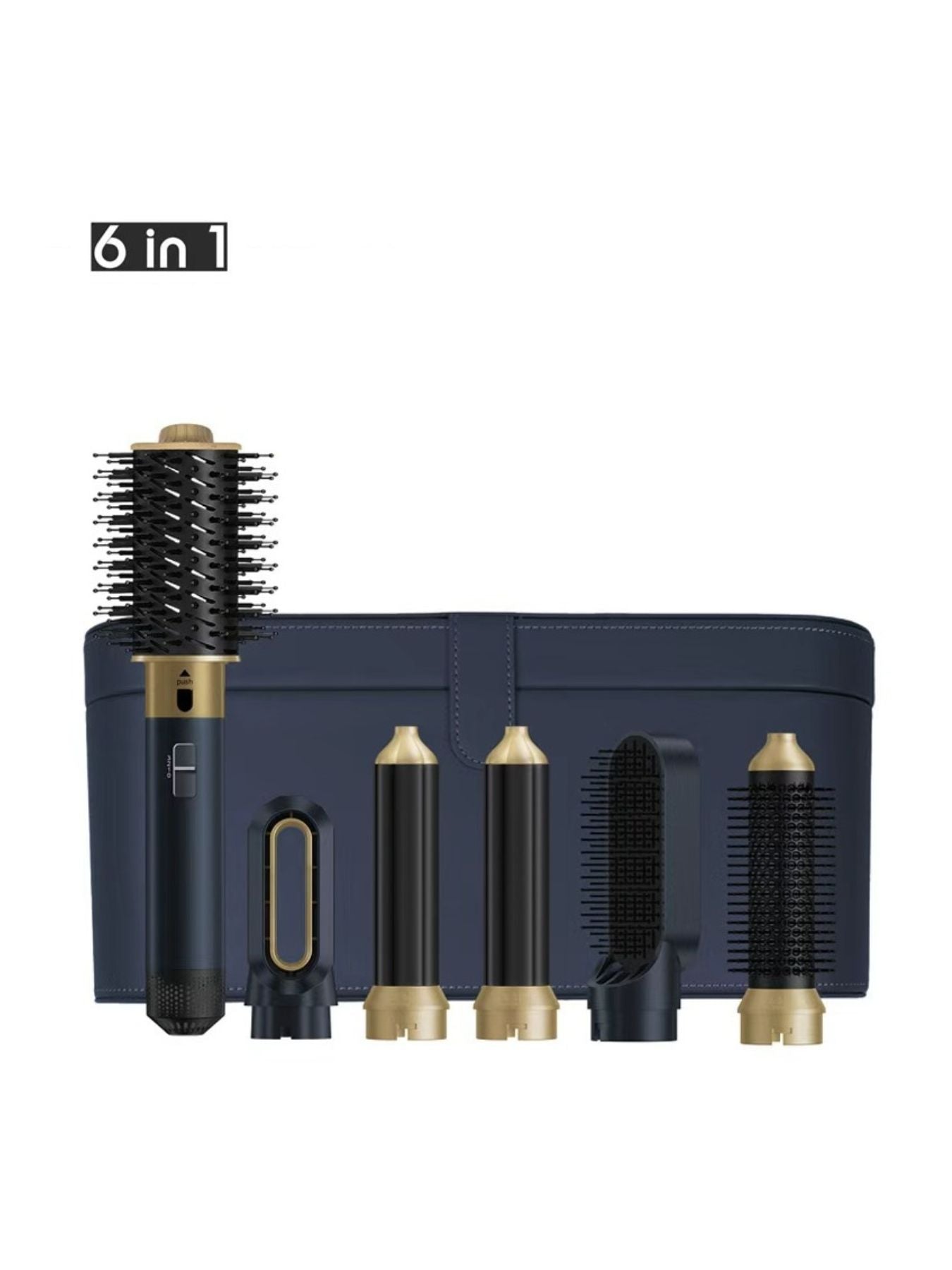 Navy 6-in-1 interchangeable curling iron set by Trendsi with European plug and multiple barrel attachments for versatile styling.