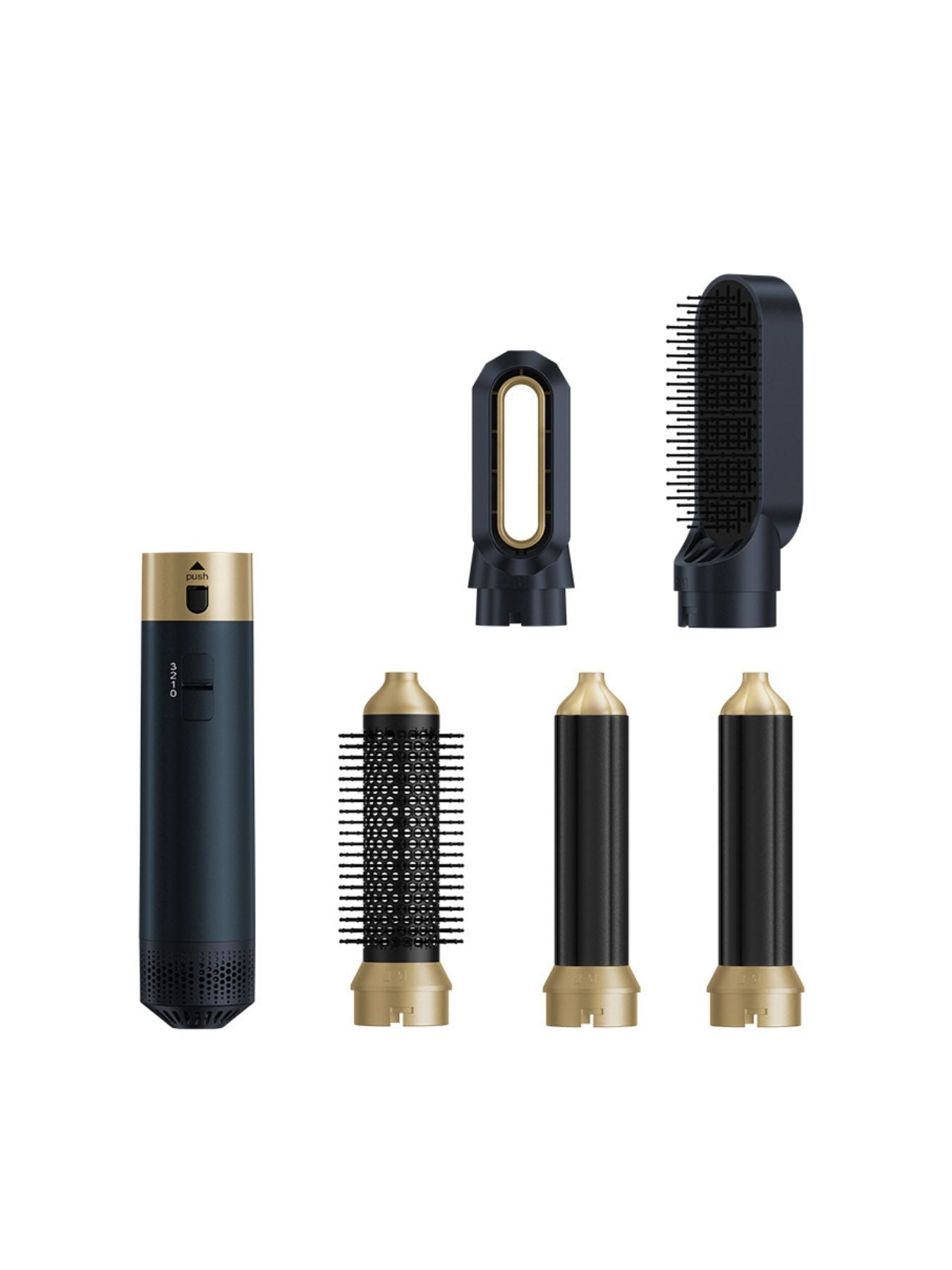 Trendsi 6-in-1 interchangeable curling iron set with navy handle and European plug, multiple barrel attachments for versatile curls