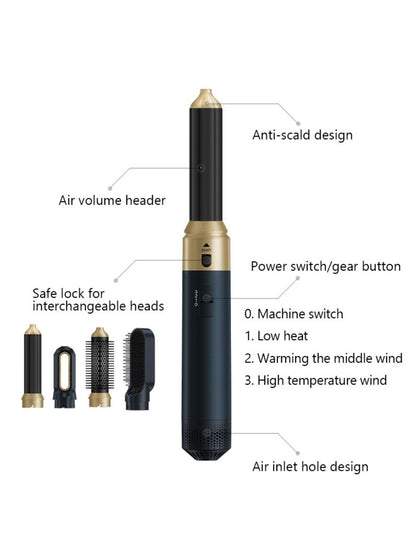 Navy 6-in-1 interchangeable curling iron set by Trendsi with European plug and multiple barrel sizes for versatile styling.