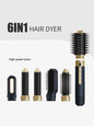 Navy 6-in-1 multifunctional hot air brush by Trendsi with North American plug, showing various styling attachments for hair.